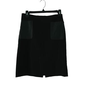 Club Monaco Womens Black Pencil Skirt 2 Lamb Leather Pockets Stretch Modern